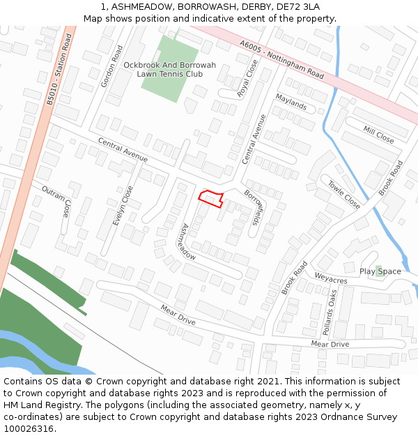 1, ASHMEADOW, BORROWASH, DERBY, DE72 3LA: Location map and indicative extent of plot