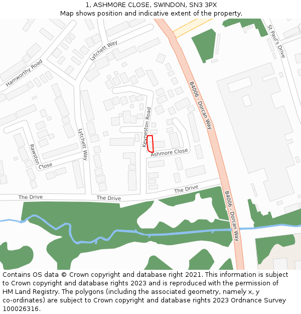 1, ASHMORE CLOSE, SWINDON, SN3 3PX: Location map and indicative extent of plot