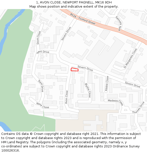1, AVON CLOSE, NEWPORT PAGNELL, MK16 9DH: Location map and indicative extent of plot