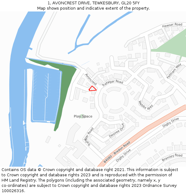 1, AVONCREST DRIVE, TEWKESBURY, GL20 5FY: Location map and indicative extent of plot