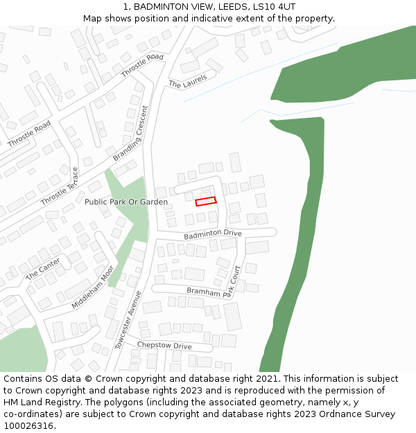 1, BADMINTON VIEW, LEEDS, LS10 4UT: Location map and indicative extent of plot