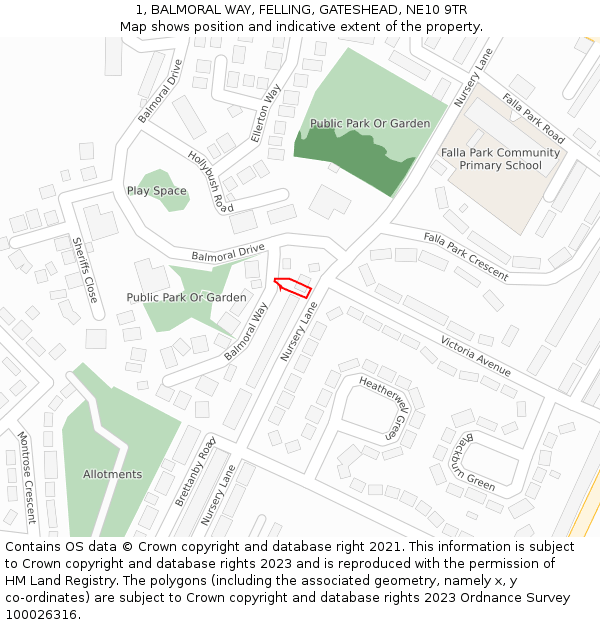 1, BALMORAL WAY, FELLING, GATESHEAD, NE10 9TR: Location map and indicative extent of plot