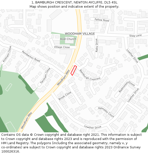 1, BAMBURGH CRESCENT, NEWTON AYCLIFFE, DL5 4SL: Location map and indicative extent of plot