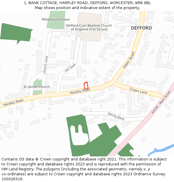 1, BANK COTTAGE, HARPLEY ROAD, DEFFORD, WORCESTER, WR8 9BL: Location map and indicative extent of plot