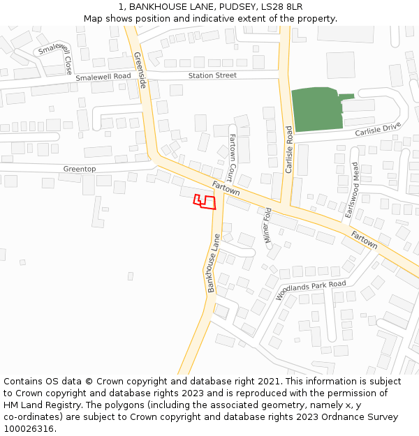 1, BANKHOUSE LANE, PUDSEY, LS28 8LR: Location map and indicative extent of plot