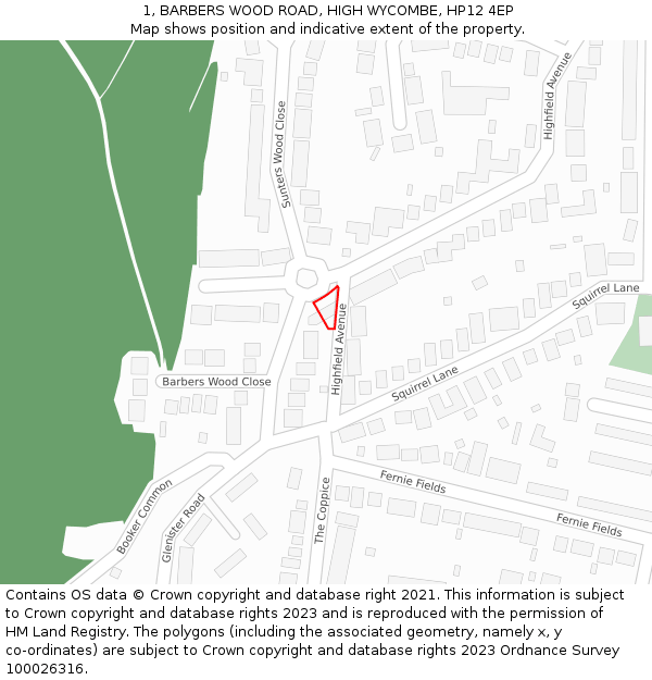 1, BARBERS WOOD ROAD, HIGH WYCOMBE, HP12 4EP: Location map and indicative extent of plot