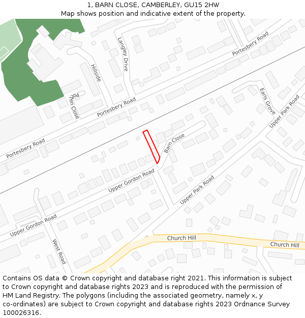 1, BARN CLOSE, CAMBERLEY, GU15 2HW: Location map and indicative extent of plot