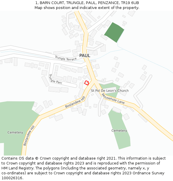 1, BARN COURT, TRUNGLE, PAUL, PENZANCE, TR19 6UB: Location map and indicative extent of plot