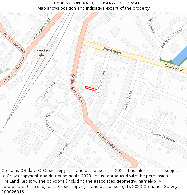 1, BARRINGTON ROAD, HORSHAM, RH13 5SN: Location map and indicative extent of plot