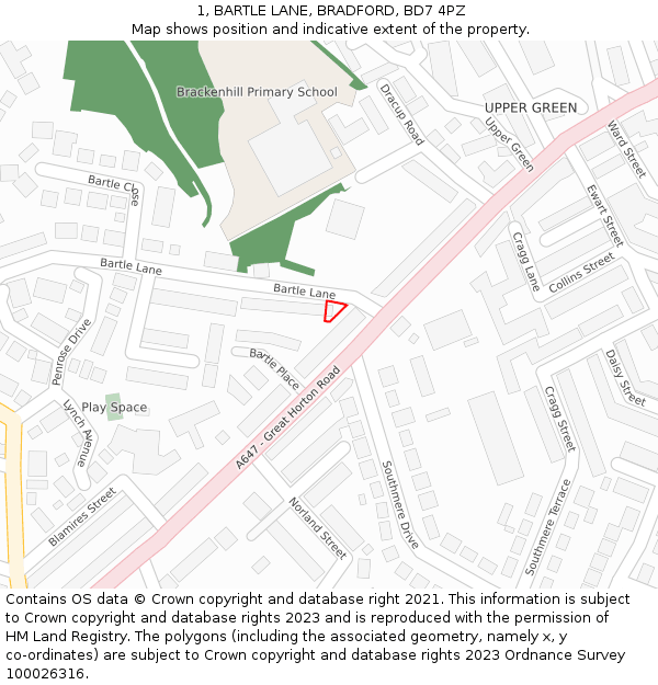 1, BARTLE LANE, BRADFORD, BD7 4PZ: Location map and indicative extent of plot