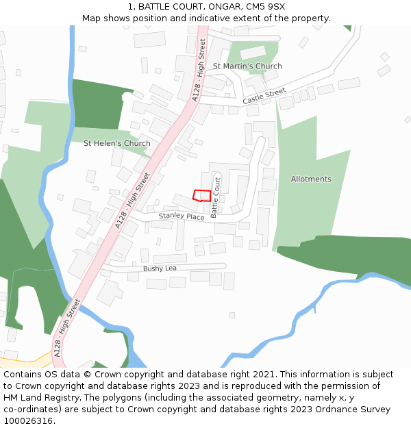 1, BATTLE COURT, ONGAR, CM5 9SX: Location map and indicative extent of plot