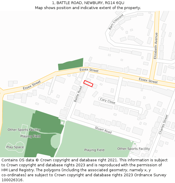 1, BATTLE ROAD, NEWBURY, RG14 6QU: Location map and indicative extent of plot