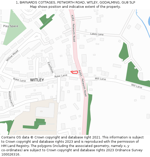 1, BAYNARDS COTTAGES, PETWORTH ROAD, WITLEY, GODALMING, GU8 5LP: Location map and indicative extent of plot