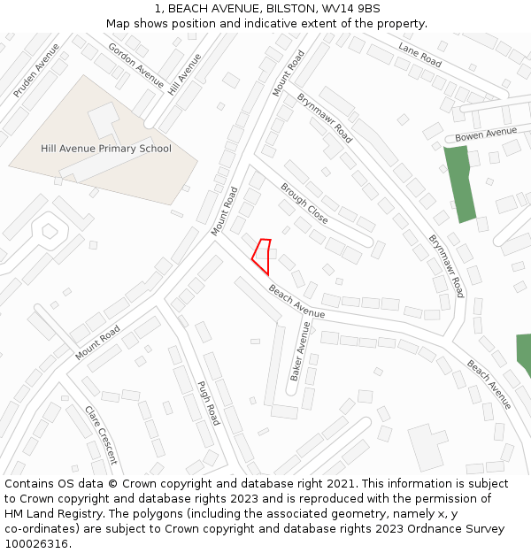 1, BEACH AVENUE, BILSTON, WV14 9BS: Location map and indicative extent of plot
