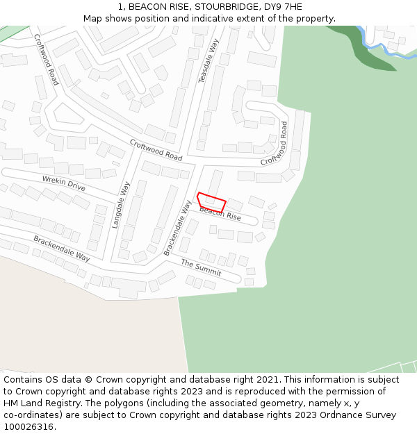 1, BEACON RISE, STOURBRIDGE, DY9 7HE: Location map and indicative extent of plot