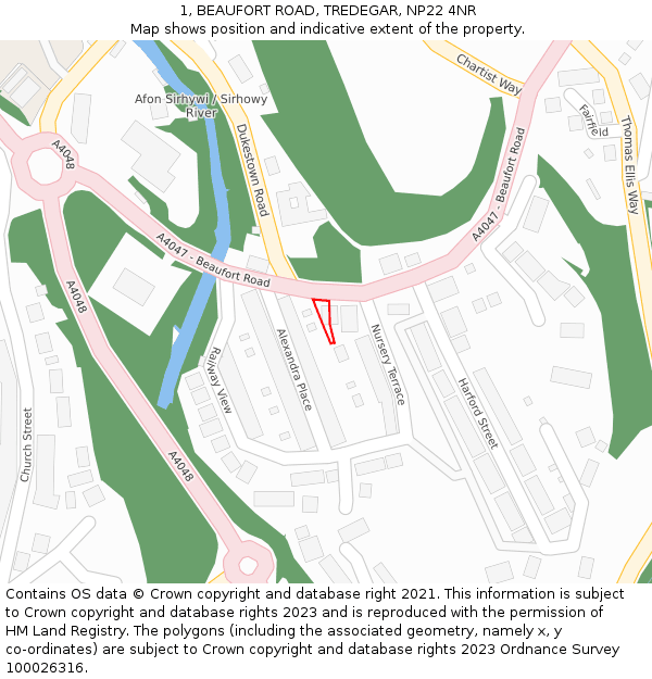 1, BEAUFORT ROAD, TREDEGAR, NP22 4NR: Location map and indicative extent of plot