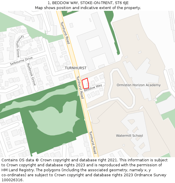 1, BEDDOW WAY, STOKE-ON-TRENT, ST6 6JE: Location map and indicative extent of plot