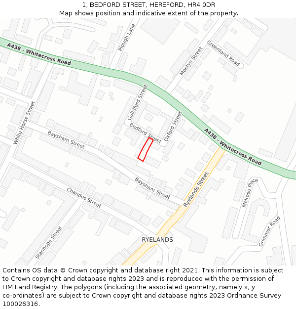 1, BEDFORD STREET, HEREFORD, HR4 0DR: Location map and indicative extent of plot