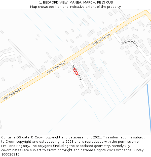 1, BEDFORD VIEW, MANEA, MARCH, PE15 0US: Location map and indicative extent of plot