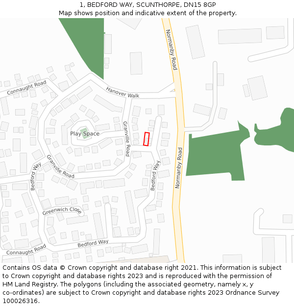 1, BEDFORD WAY, SCUNTHORPE, DN15 8GP: Location map and indicative extent of plot