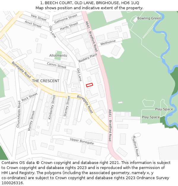 1, BEECH COURT, OLD LANE, BRIGHOUSE, HD6 1UQ: Location map and indicative extent of plot