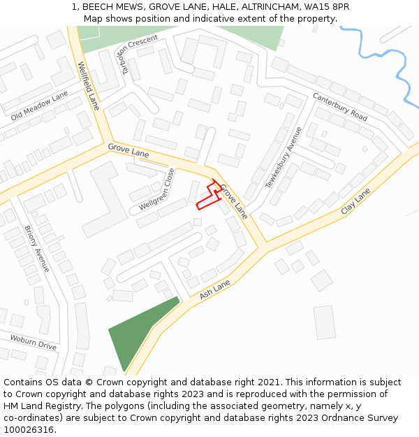 1, BEECH MEWS, GROVE LANE, HALE, ALTRINCHAM, WA15 8PR: Location map and indicative extent of plot