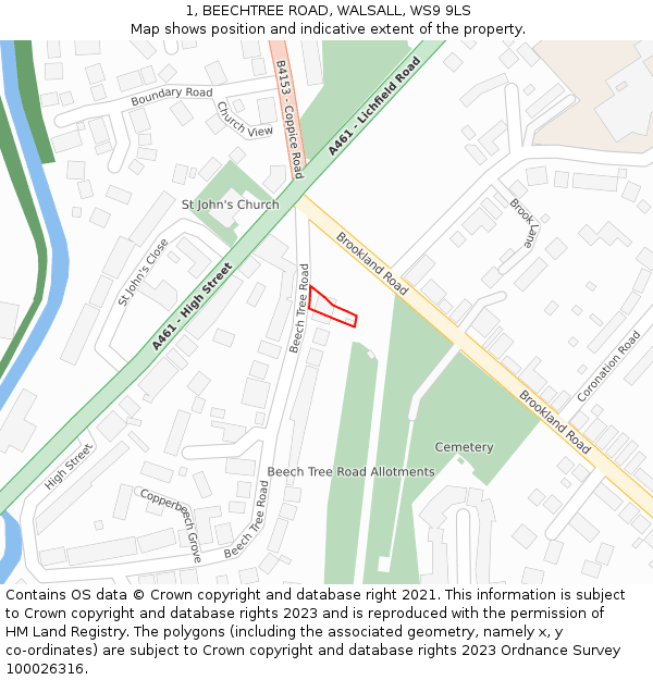 1, BEECHTREE ROAD, WALSALL, WS9 9LS: Location map and indicative extent of plot