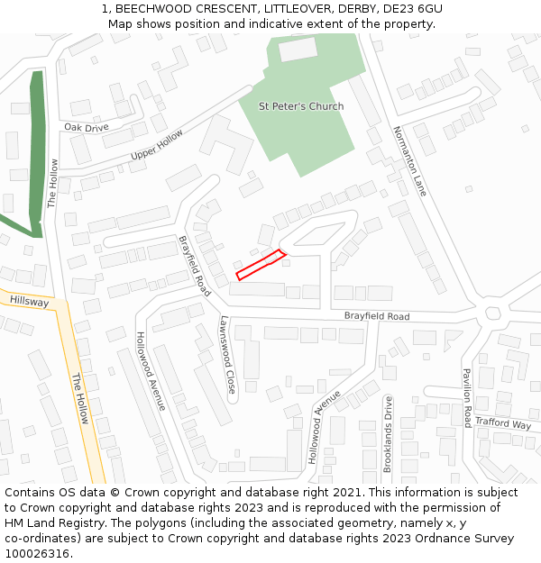 1, BEECHWOOD CRESCENT, LITTLEOVER, DERBY, DE23 6GU: Location map and indicative extent of plot