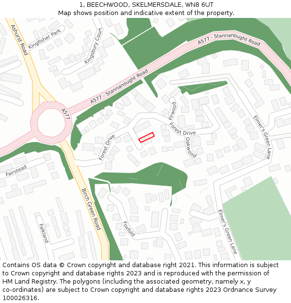 1, BEECHWOOD, SKELMERSDALE, WN8 6UT: Location map and indicative extent of plot