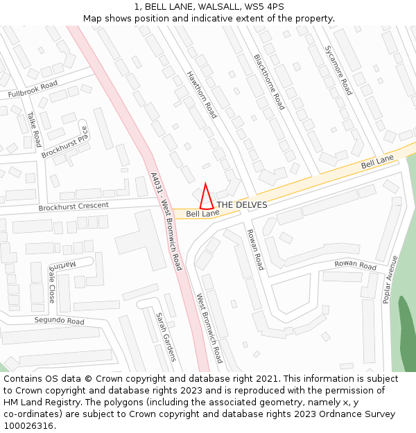 1, BELL LANE, WALSALL, WS5 4PS: Location map and indicative extent of plot