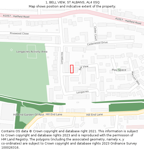 1, BELL VIEW, ST ALBANS, AL4 0SQ: Location map and indicative extent of plot