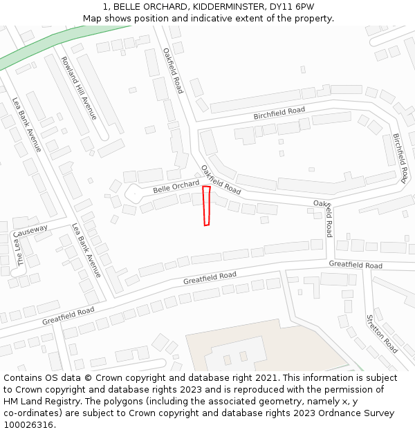 1, BELLE ORCHARD, KIDDERMINSTER, DY11 6PW: Location map and indicative extent of plot
