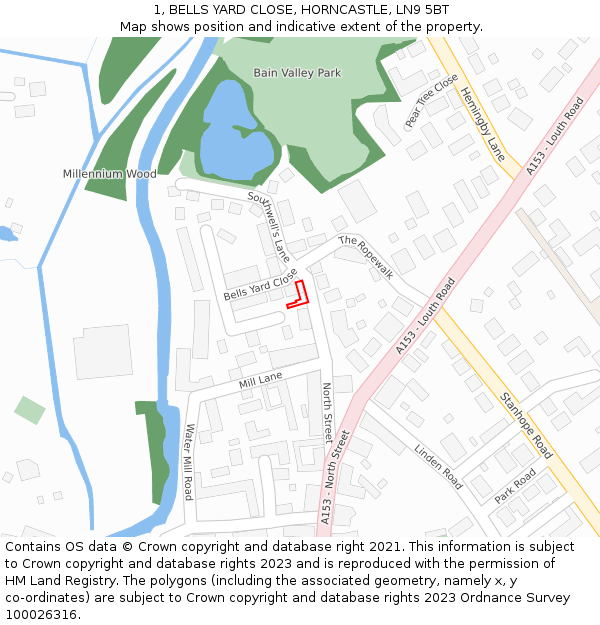 1, BELLS YARD CLOSE, HORNCASTLE, LN9 5BT: Location map and indicative extent of plot