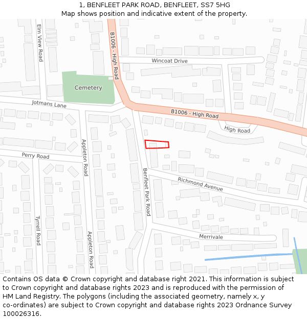 1, BENFLEET PARK ROAD, BENFLEET, SS7 5HG: Location map and indicative extent of plot
