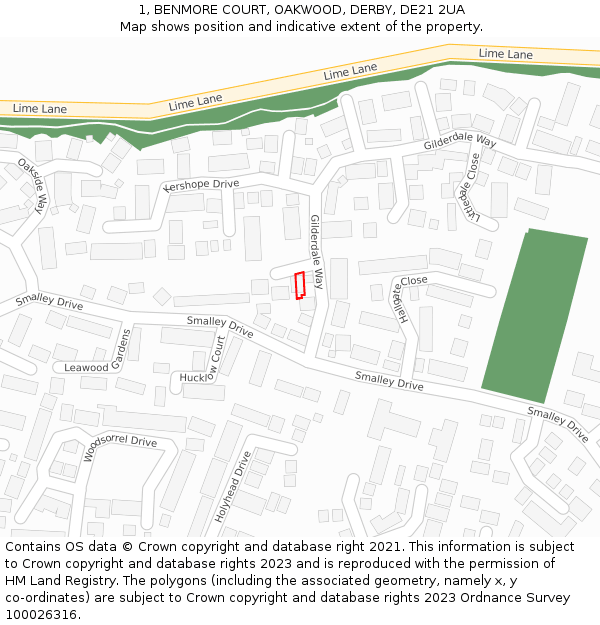 1, BENMORE COURT, OAKWOOD, DERBY, DE21 2UA: Location map and indicative extent of plot