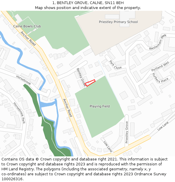 1, BENTLEY GROVE, CALNE, SN11 8EH: Location map and indicative extent of plot