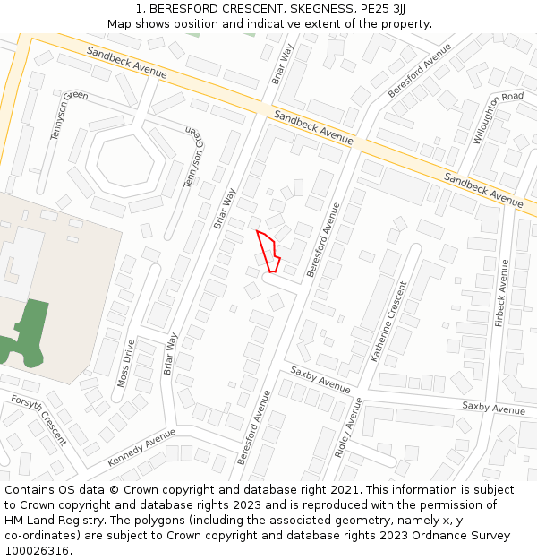 1, BERESFORD CRESCENT, SKEGNESS, PE25 3JJ: Location map and indicative extent of plot