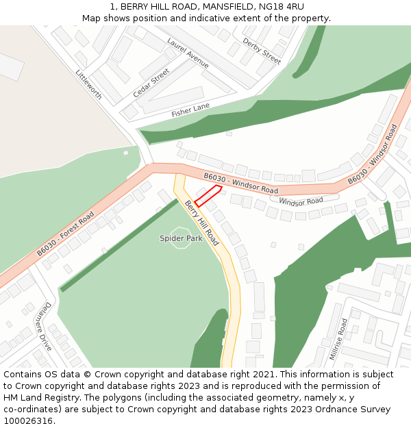 1, BERRY HILL ROAD, MANSFIELD, NG18 4RU: Location map and indicative extent of plot