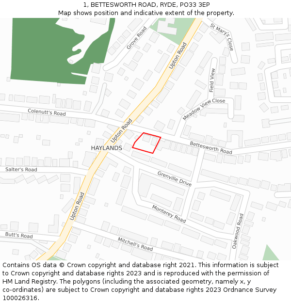 1, BETTESWORTH ROAD, RYDE, PO33 3EP: Location map and indicative extent of plot