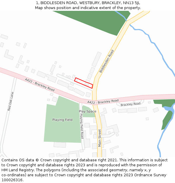 1, BIDDLESDEN ROAD, WESTBURY, BRACKLEY, NN13 5JL: Location map and indicative extent of plot