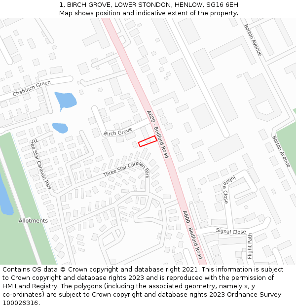 1, BIRCH GROVE, LOWER STONDON, HENLOW, SG16 6EH: Location map and indicative extent of plot