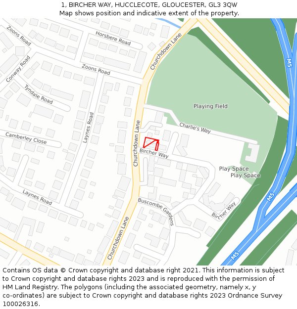 1, BIRCHER WAY, HUCCLECOTE, GLOUCESTER, GL3 3QW: Location map and indicative extent of plot