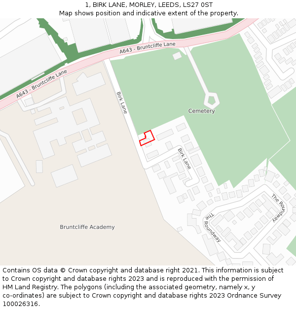 1, BIRK LANE, MORLEY, LEEDS, LS27 0ST: Location map and indicative extent of plot