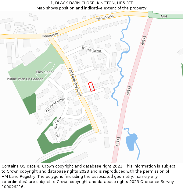 1, BLACK BARN CLOSE, KINGTON, HR5 3FB: Location map and indicative extent of plot