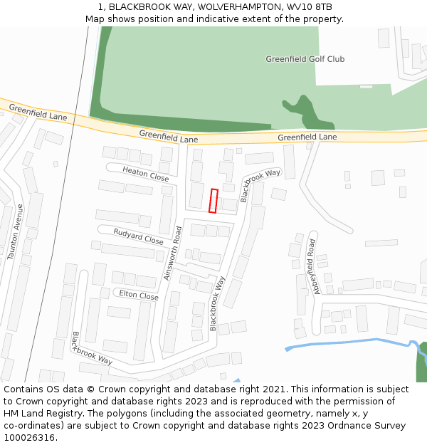 1, BLACKBROOK WAY, WOLVERHAMPTON, WV10 8TB: Location map and indicative extent of plot