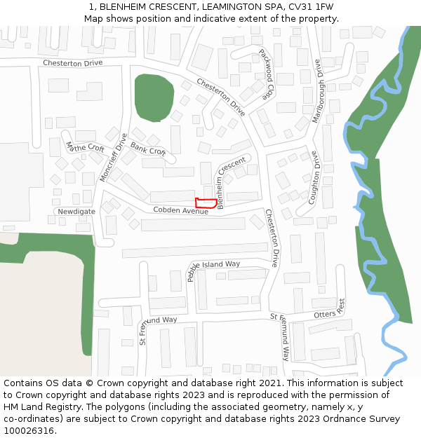 1, BLENHEIM CRESCENT, LEAMINGTON SPA, CV31 1FW: Location map and indicative extent of plot