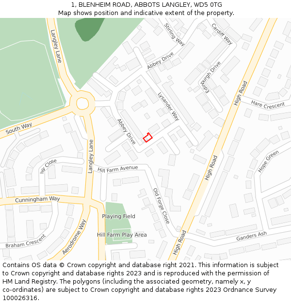 1, BLENHEIM ROAD, ABBOTS LANGLEY, WD5 0TG: Location map and indicative extent of plot
