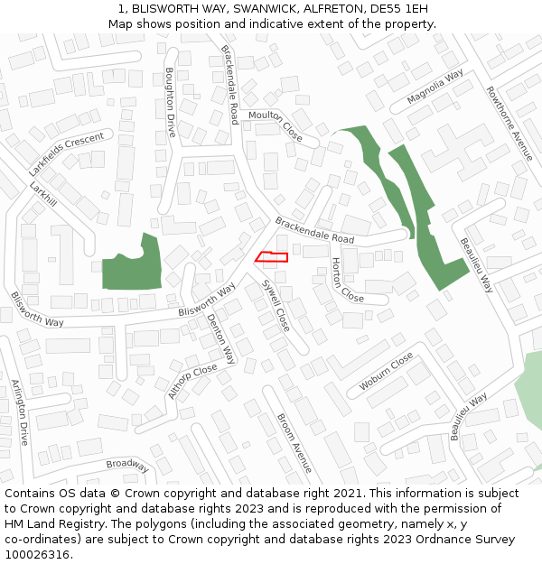 1, BLISWORTH WAY, SWANWICK, ALFRETON, DE55 1EH: Location map and indicative extent of plot