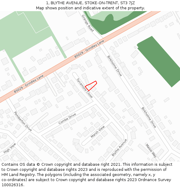 1, BLYTHE AVENUE, STOKE-ON-TRENT, ST3 7JZ: Location map and indicative extent of plot