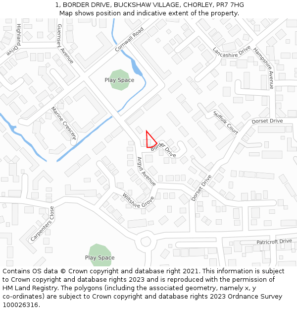1, BORDER DRIVE, BUCKSHAW VILLAGE, CHORLEY, PR7 7HG: Location map and indicative extent of plot